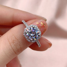 2.50 CT Round Cut Diamond Halo Engagement Wedding Ring 14K White Gold Finish