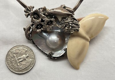 2014 Bob Stringer Sterling Collar Necklace Hawaii Theme Dolphin MOP & Whale Tail
