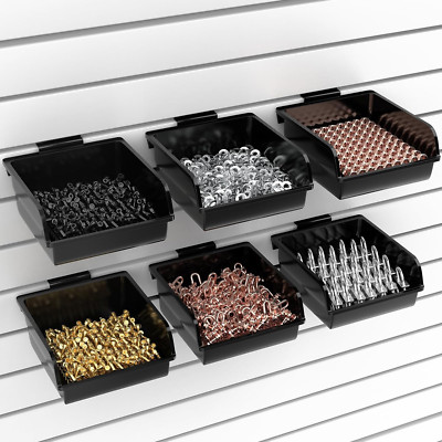 6 Pack Slatwall Bins with Hooks Plastic Slatwall Organizer Slatwall Containers W