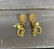 LUNCH AT THE RITZ Vintage Gold Tennis Racket Dangle Drop Earrings
