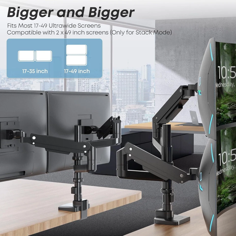 Monitorhalterung 2 Monitore für 17 Bis 49 Zoll Bildschirm Gasfeder Dual Monitore - Bild 2 von 4