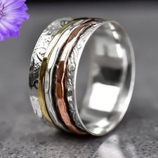 Two Tone Spinner Ring 925 Sterling Silver Handmade Jewelry Ring Gift For Her
