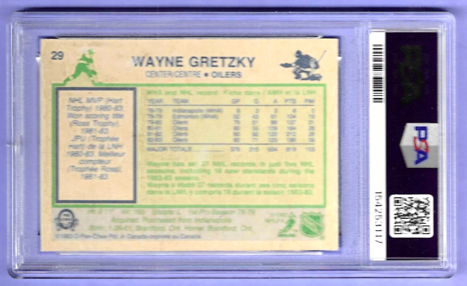 1983 O-Pee-Chee Hockey Wayne Gretzky  HOF Edmonton Oilers #29 PSA 4 view 2