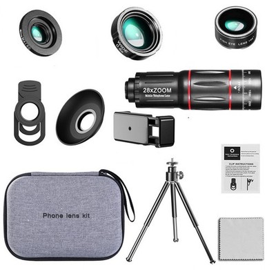 28X HD Cellphone Clip Camera Macro Telescope Zoom Fish Eye Lens Tripod Kit E