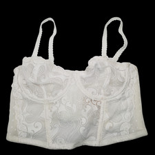 Gilligan O'Malley Luxe 34B Unlined Sheer Lace Bustier Corset Longline Bra White
