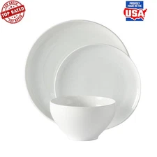 Modern 12 Piece Porcelain Dinnerware Set Microwave/Dishwasher/Oven Safe New