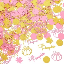 400 Pcs Thanksgiving Pink, Gold Pumpkin Confetti, Maple Leaf, Table Decor