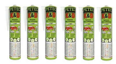 6x PETEC K&D Karosserie Klebe-&Dichtmasse weiß in Kartusche 310ml - 94530