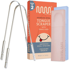 Tongue Scraper for Adults with Multicolor Travel Cases 2 Pack , 100