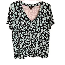 J. Jill Wearever Collection Fruits Print Knit Top V-neck short sleeves Large