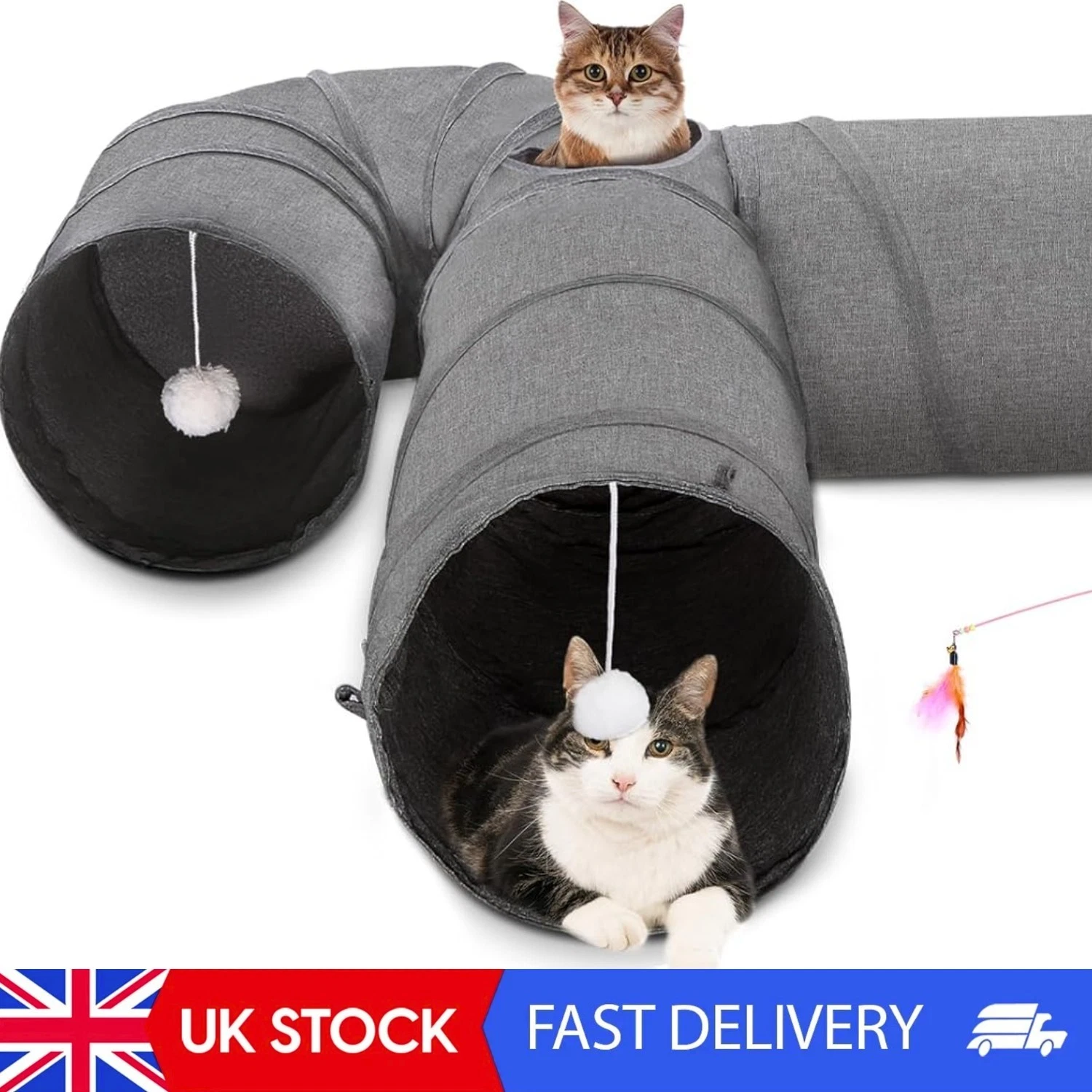 Large Cat Tube Tunnel,3 Way U Shaped Pet Play Tunnel With Sturdy Oxford Fabric,