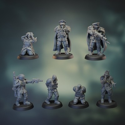 Officers - Militia Planetarum - 3D Printed - Grimdark Tabletop Games - Proxy