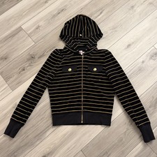 Juicy Couture Full Zip Track Jacket Size Medium Gold Black Velour Hoodie