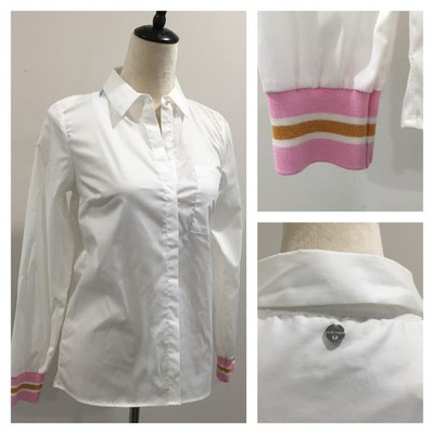 NWT RICH & ROYAL Womens sz 34 White Pink Glitter Orange Cuff Hidden Button Shirt