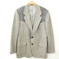 PENDLETON Blazer Jacket Mens Size 42L Gray Western USA Wool Elbow Patches