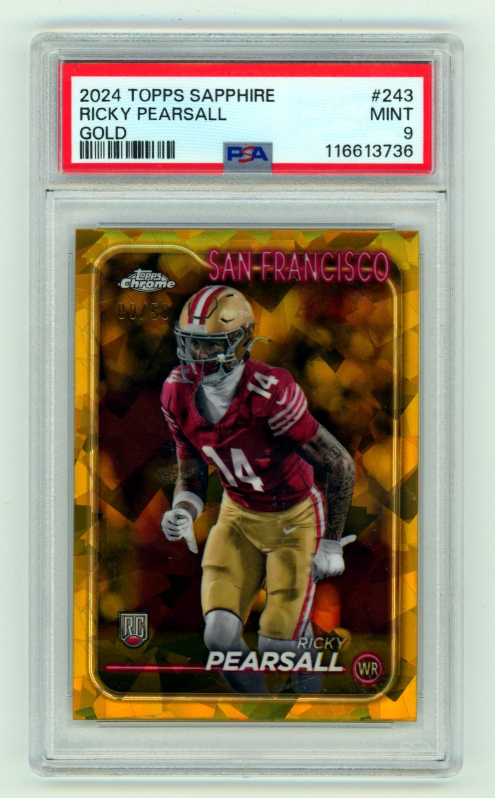 Ricky Pearsall 2024 Topps Chrome Sapphire #243 Gold Rookie RC #9/50 PSA 9 MINT