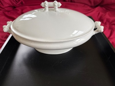 Antique 1900s Ironstone China Covered Pedestal Vegetable Dish/Tureen Rope Design