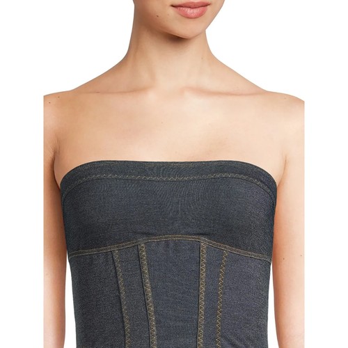 No Boundaries Women Juniors XXXL 3X Strapless Dark Denim Bustier Top Stretch NEW - Picture 2 of 4