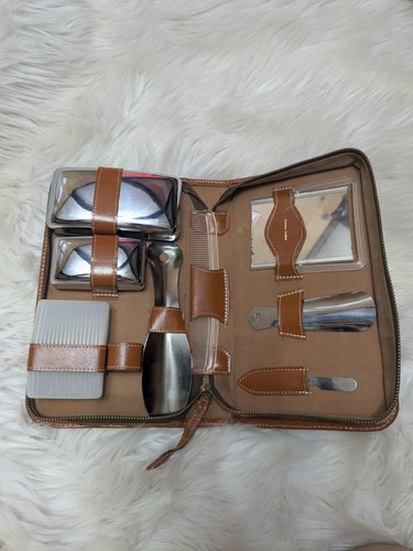 Vintage Men's Triple Cut Grooming Kit Travel Leather Case Toiletry Kit USA 