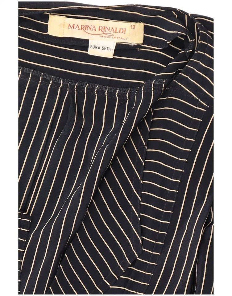 MARINA RINALDI женщин трапециевидный платье размер 19 маленький темно-синий в тонкую полоску шелк BH35 - Изображение 3 из 3