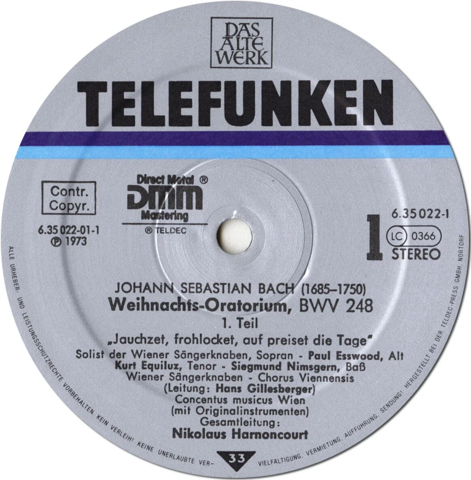 3LP BACH Christmas Oratorio WIENER SANGERKNABEN ESSWOOD EQUILUZ HARNONCOURT DMM - Image 3 of 3