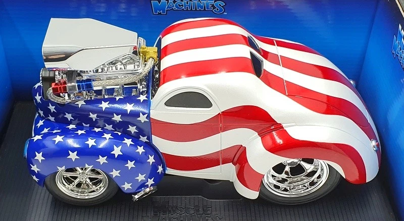 Muscle Machines 1/18 Scale Model 71166 - 1941 Willys Coupe - USA Flag - Image 4 of 4