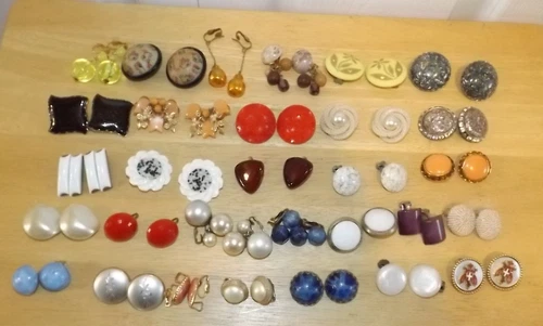 Lot of 30 Pair VTG Celluloid Resin Clip-on Earring Lot 50s 60s 70s Jewelry