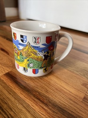 Vintage H. Knab Switzerland Souvenir Coffee Mug Swiss Alps Scenic Cup