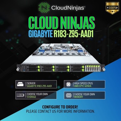GIGABYTE R183-Z95-AAD1 8 Bay Server 2x AMD EPYC 9654 Genoa 96 Core NVMe M.2 CTO