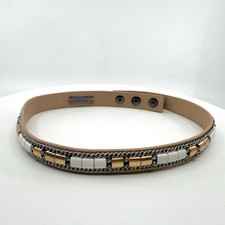 Stella & Dot Tan Faux Leather Wrap Bracelet Mixed Metal Rhinestone Boho Gift