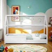 Kinderbett 90X200 Mit Matratze MäDchen Junge Rausfallschutz Hausbett Homestyle4U