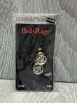 BodyRage Ear Plugs 316L Steel 7/16'' Gold Diamond Design