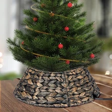 Mini 13.5 Inch Christmas Tree Collar, Woven Hyacinth Handmade 4-Piece Christm...