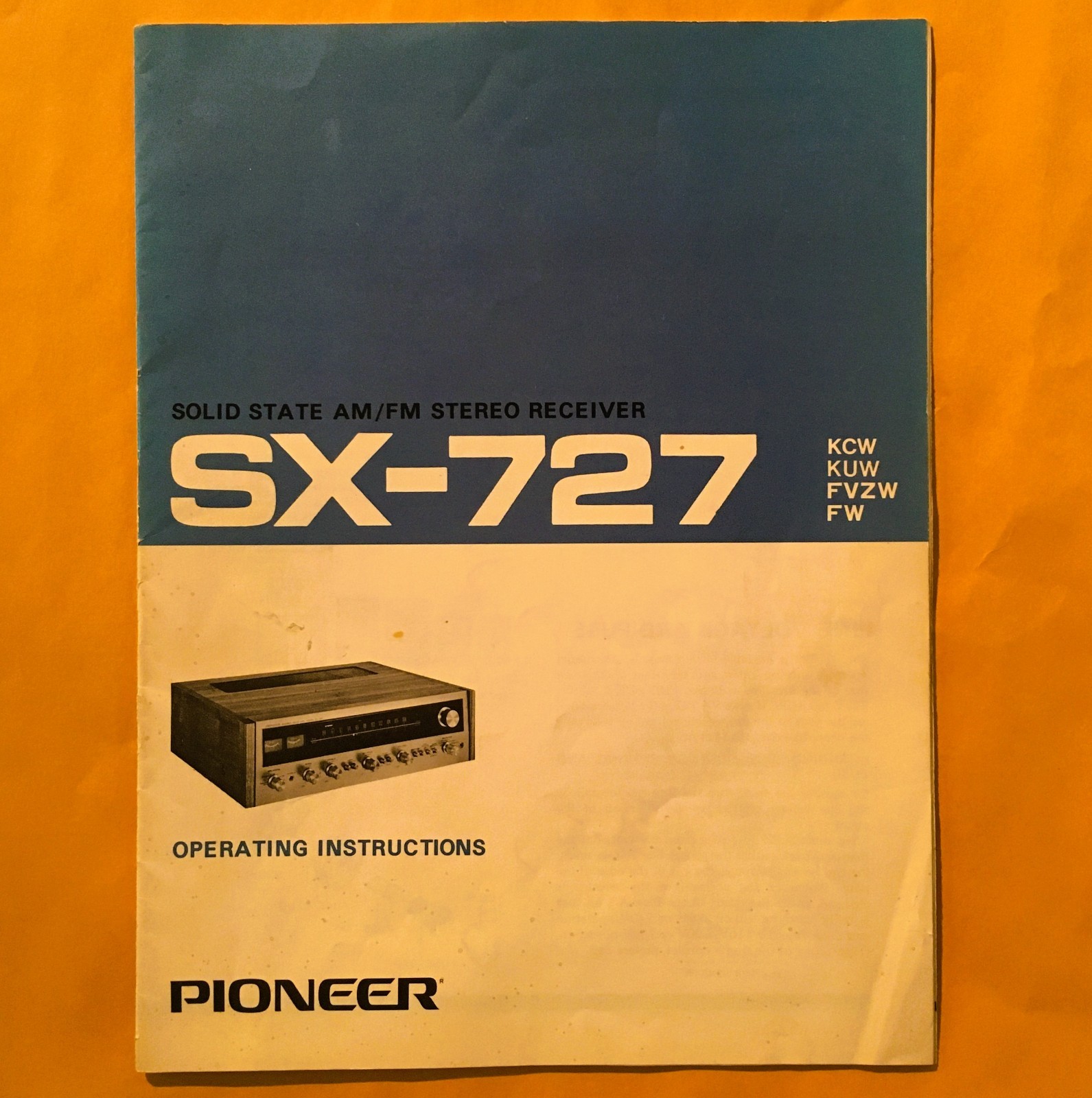Genuine Pioneer SX-727 AM/FM Stereo Receiver Instruction Manual - Original