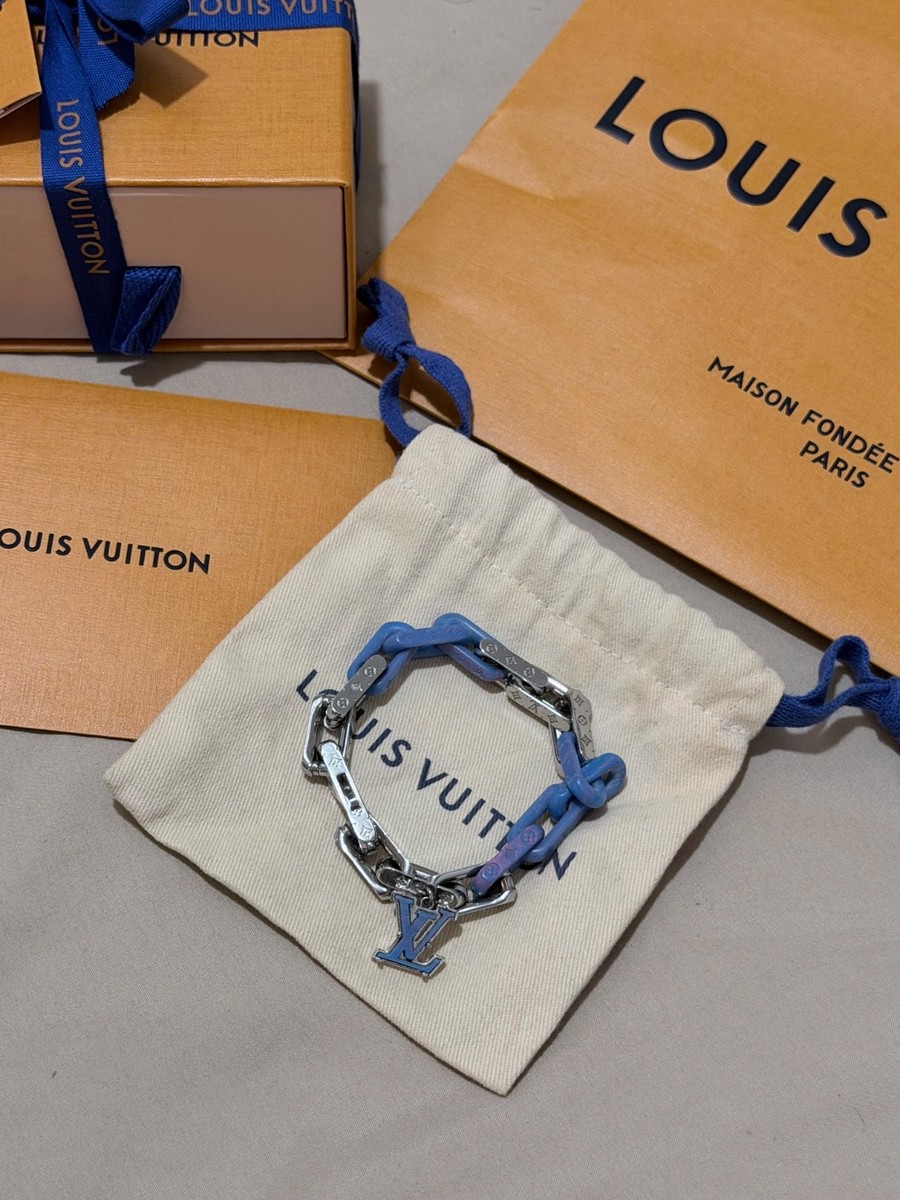 アクセサリー LOUIS VUITTON Monogram Chain Bracelet L Authentic Louis Vuitton Monogram Chain Bracelet M1229L Size L Blue