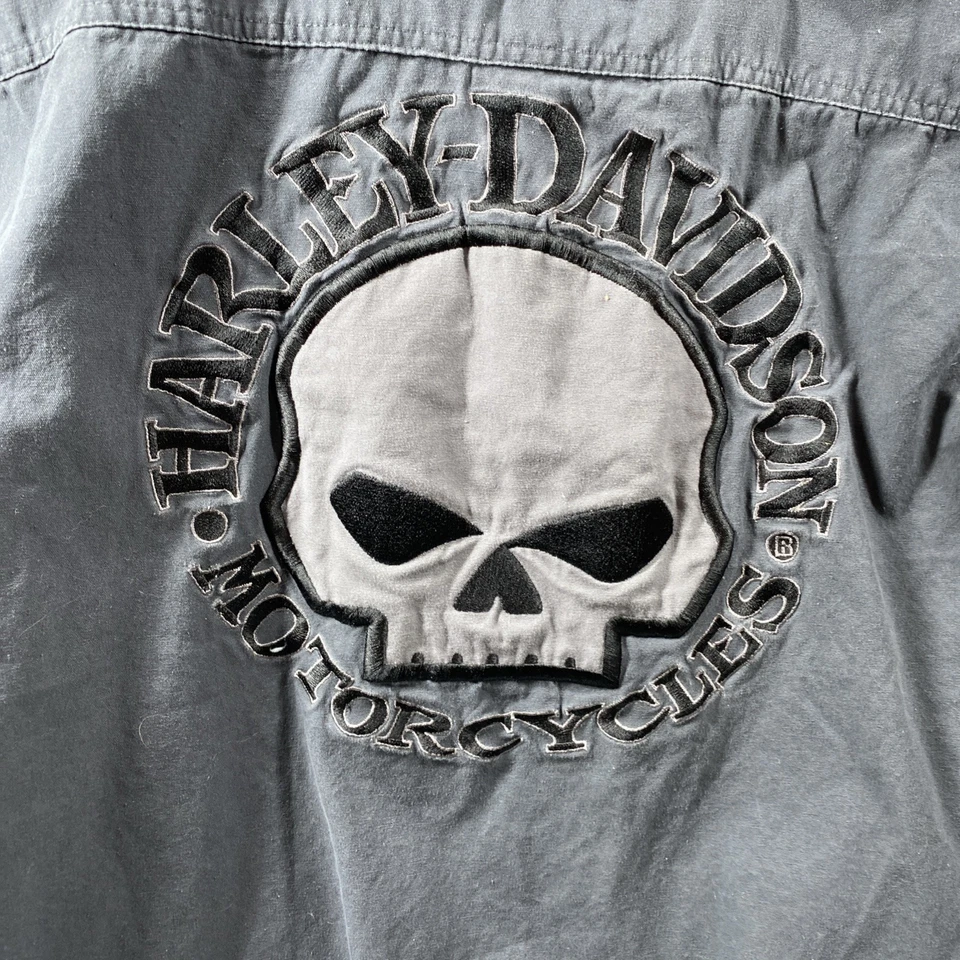 Harley Davidson Cut Off Button Down Shirt Vest Gray Biker Skull Men’s 3XL - Image 3 of 4