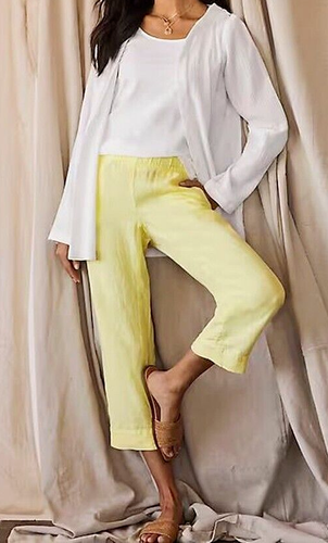 NWT J Jill Pure Jill Sz 2X Linen Trapunto Stitch Elastic Pockets Pants Yellow - Picture 1 of 12