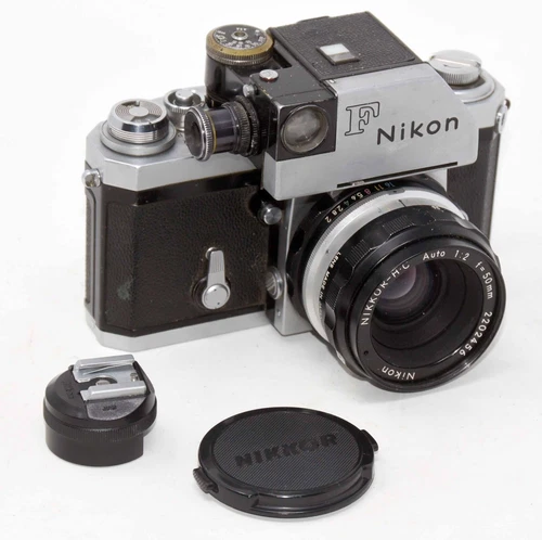 Nikon F Photomic 35mm SLR Film Camera Nikkor 50mm f2 Lens, Cap, Acc. Shoe