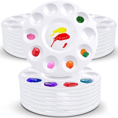 Round Painting Palette 10 Well White for Acrylic Oil Watercolor Craft DIY 40x