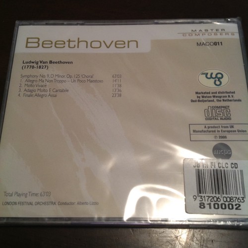 BEETHOVEN - "Choral" Master Composers Symphony No 9 NEW & SEALED CD - Picture 2 of 3