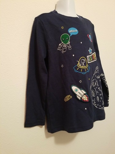 Wonder Nation Pajama Top Sz XS 4/5 Blue Long Sleeve Space Alien Graphic - Picture 4 of 8