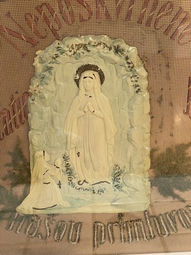 Antique Czech religious Embroidery & Our Lady, In Wax - Picture 3 of 9
