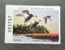 WTDstamps - 2001 NORTH CAROLINA - State Duck Stamp - Mint OG NH