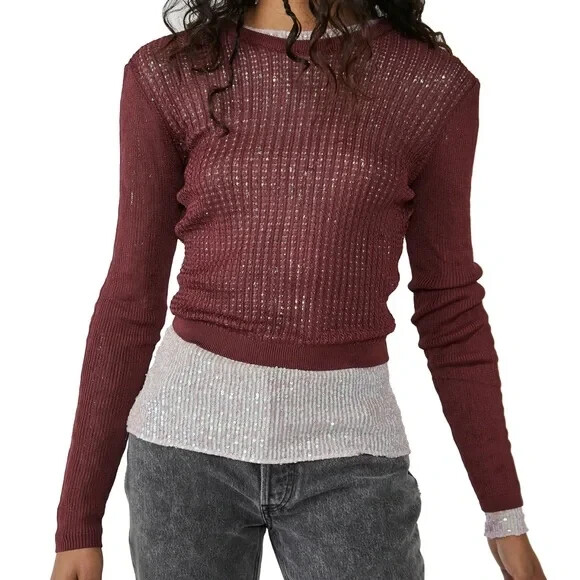 Free People Raw Garnet H2O Crew Pullover Sweater L NWT | eBay