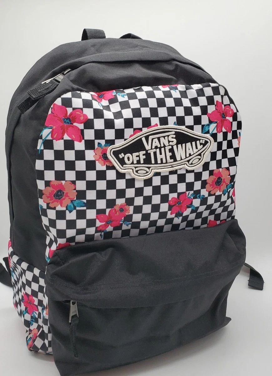 The Wall Backpack, Black &amp; White Checked With Pink Flowers | eBay