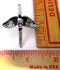 winged skull sword pin vintage knife collectible old biker vest hat pinback