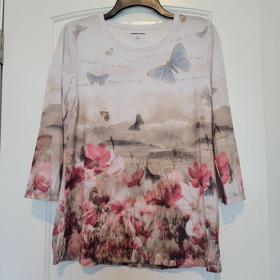 ALLISON DALEY 3 PIEZAS TALLA SM MUJER Pantalón Melocotón Traje Dillards Mariposas Primavera Foto 4 de 4