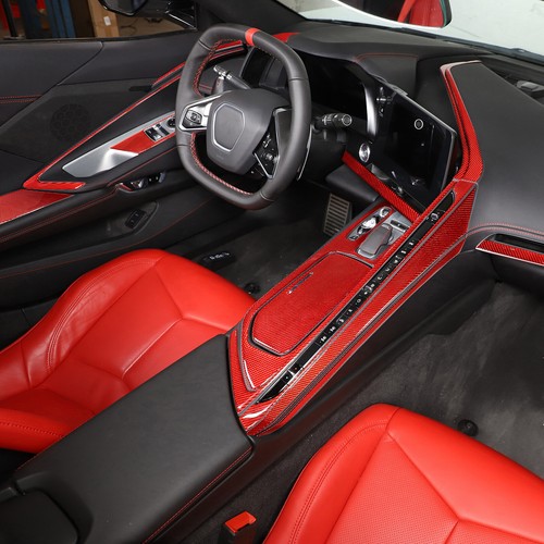 Red Carbon Fiber Interior Trim Sticker Cover Set Kit Fit For Corvette