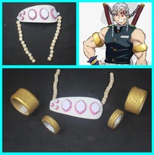 Anime Demon Slayer Uzui Tengen Headdress Headband Bracelet Arm Ring Cosplay Prop