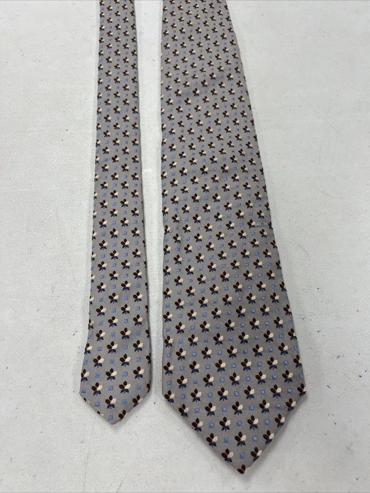 Ermenegildo Zegna Men's Silver Gray Floral Silk Neck Tie $295 - Image 4 of 4